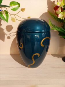 Crémation - urne ondule bleue